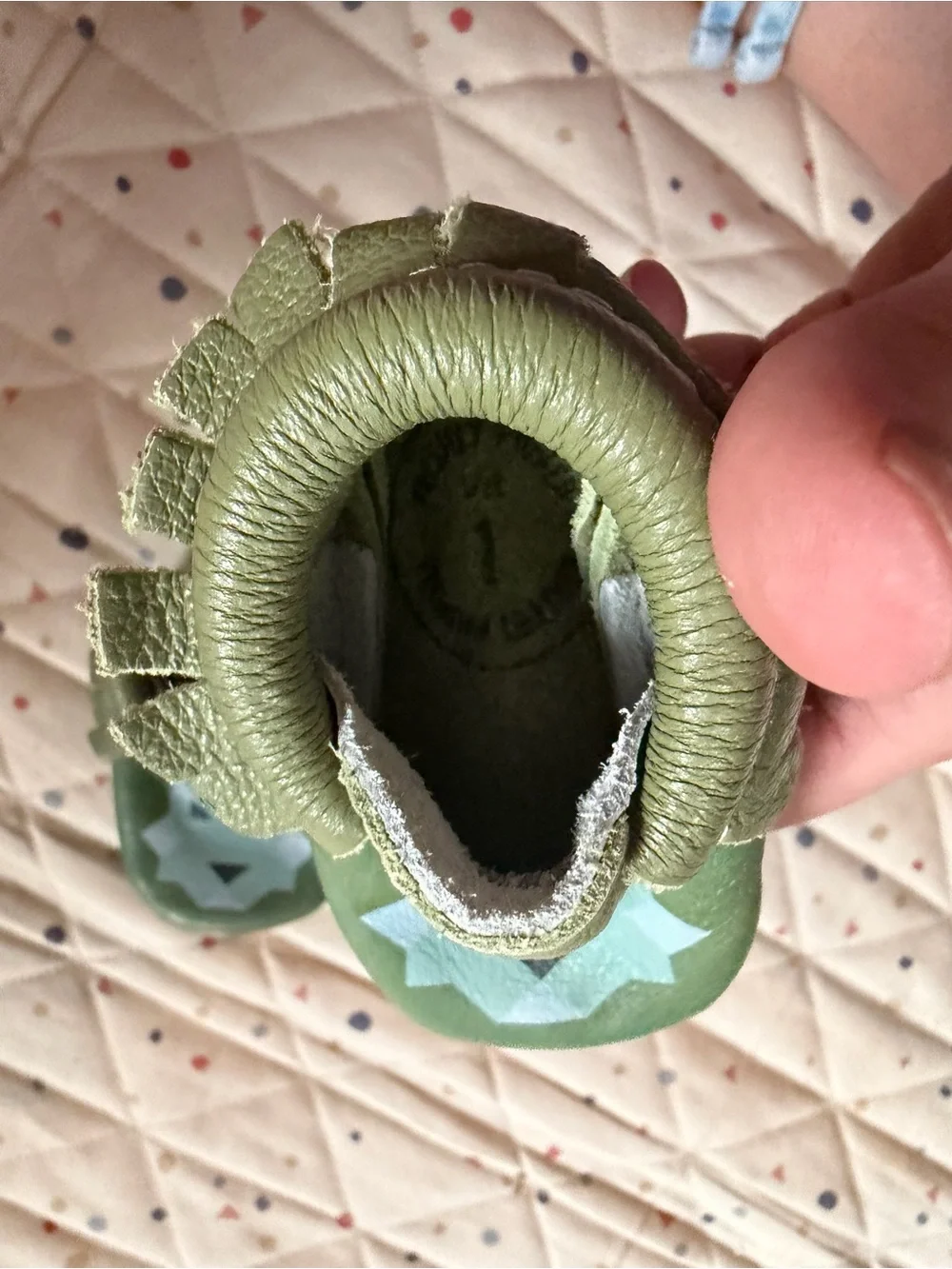 Freshly Picked Kids Olive Green Soft Sole Shoes with Fox Design